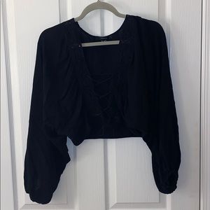 Black lace up crop top